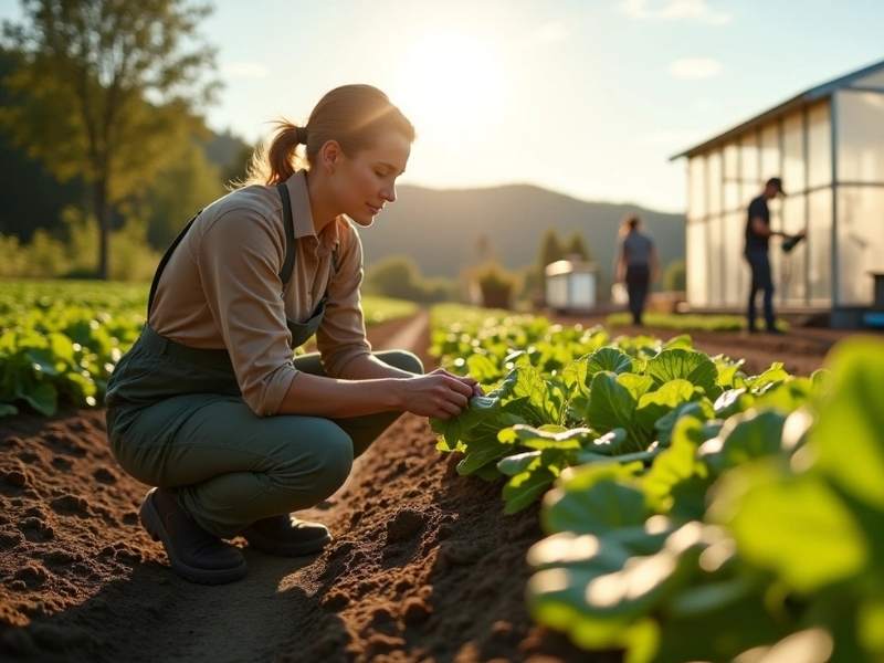 Femme récoltant des salades
